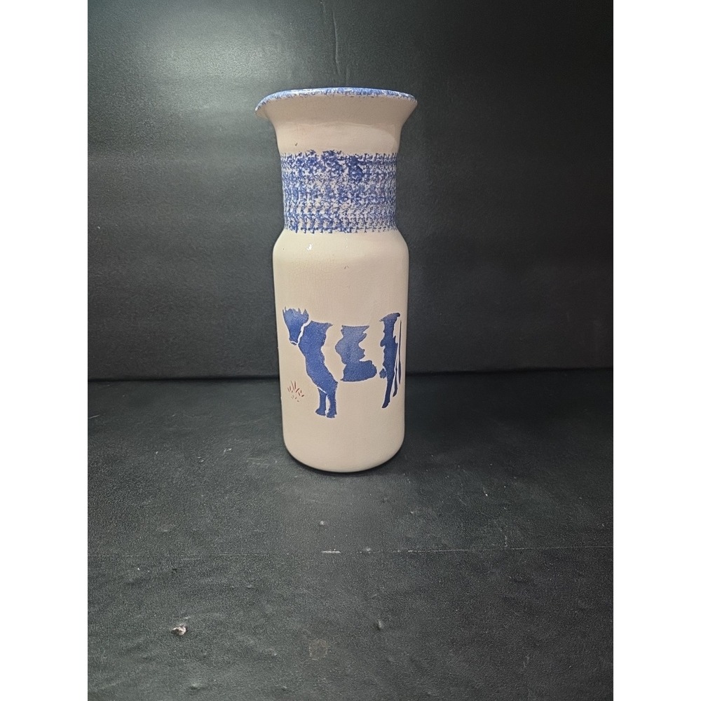Buttermilk Acres Ceramic Milk Bottle Jug, Vintage Glazed‎ Cow, Hand Made Signed